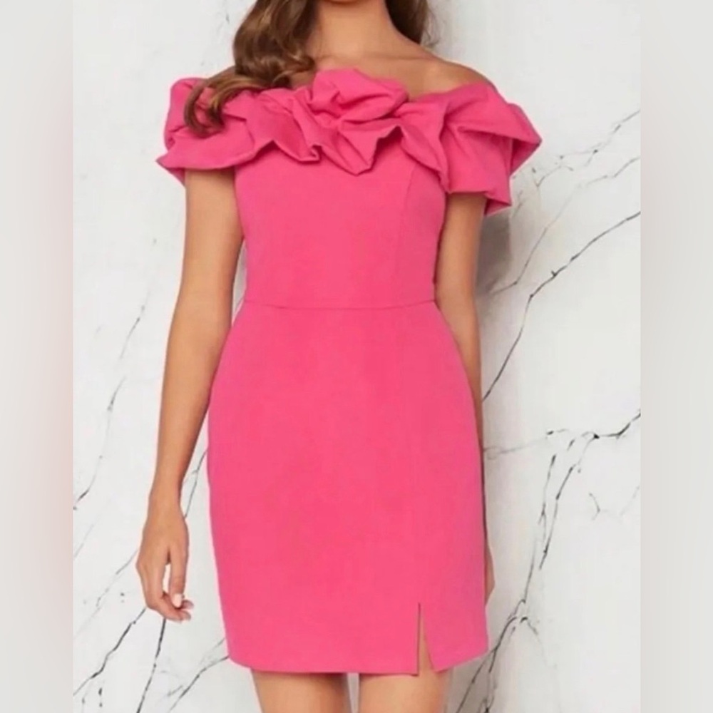 SHEIN Strapless Pink Ruffle Dress